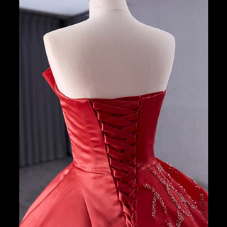 High-end Red Beading Prom Dress Asymmetrical Neck Formal Gown