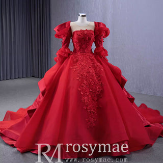 Vintage High-end Ruffles Wedding Dress Puffy 3/4 Sleeve Quinceanera Gown