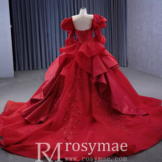 Vintage High-end Ruffles Wedding Dress Puffy 3/4 Sleeve Quinceanera Gown