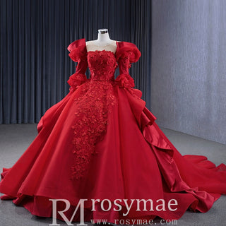 Vintage High-end Ruffles Wedding Dress Puffy 3/4 Sleeve Quinceanera Gown