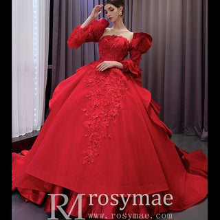 Vintage High-end Ruffles Wedding Dress Puffy 3/4 Sleeve Quinceanera Gown