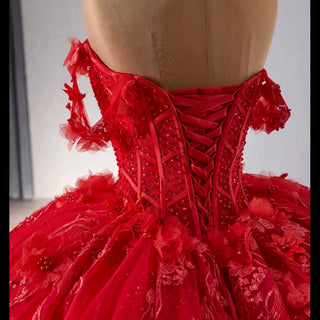 Sparkly Lace Applique Red Wedding Gowns Off the Shoulder Quince Dress