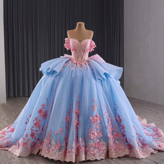 Ruffle Off the Shoulder Big Skirt 15 16 Quinceanera Dresses with Bowknot