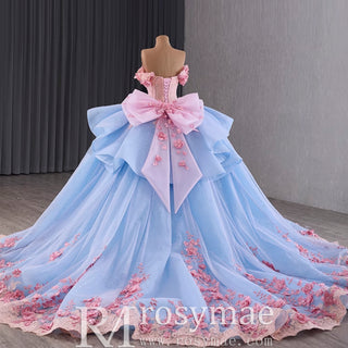 Ruffle Off the Shoulder Big Skirt 15 16 Quinceanera Dresses with Bowknot