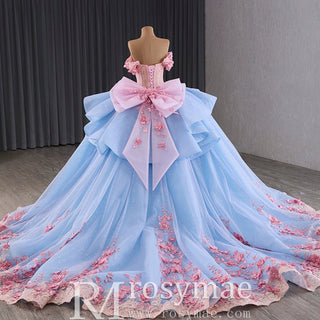 Ruffle Off the Shoulder Big Skirt 15 16 Quinceanera Dresses with Bowknot