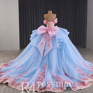 Ruffle Off the Shoulder Big Skirt 15 16 Quinceanera Dresses with Bowknot