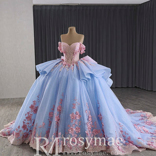 Ruffle Off the Shoulder Big Skirt 15 16 Quinceanera Dresses with Bowknot