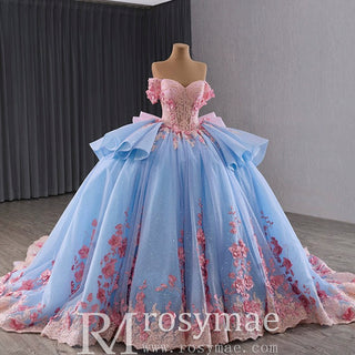 Ruffle Off the Shoulder Big Skirt 15 16 Quinceanera Dresses with Bowknot