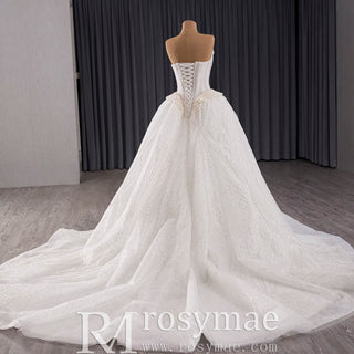 Luxury Sparkly A-line Wedding Dress with Detachable Train and Sleeves