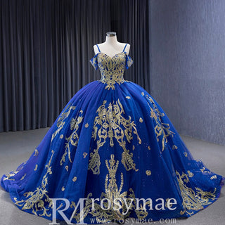 Royal Blue High-end Off the Shoulder Puffy Quinceanera Dress with Spaghetti Straps