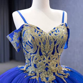 Royal Blue High-end Off the Shoulder Puffy Quinceanera Dress with Spaghetti Straps