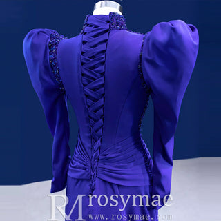 High-end Vintage Royal Blue Beading Evening Dress Prom Gown