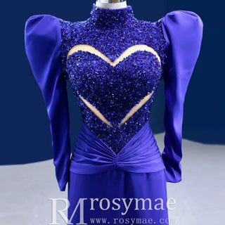 High-end Vintage Royal Blue Beading Evening Dress Prom Gown