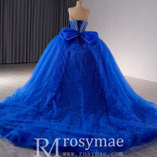 Sparkly V-neck Quinceanera Dress Ball Gown with Spaghetti Straps