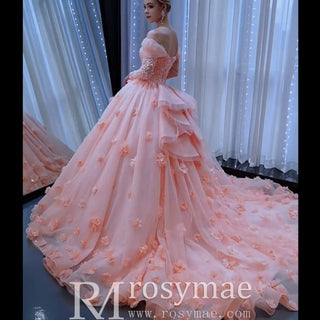 Blush Ball Gown Off the Shoulder Long Sleeves Sweetheart Quinceanera Dress