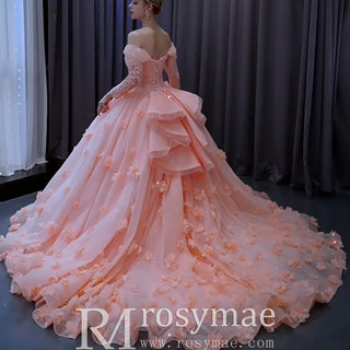 Blush Ball Gown Off the Shoulder Long Sleeves Sweetheart Quinceanera Dress