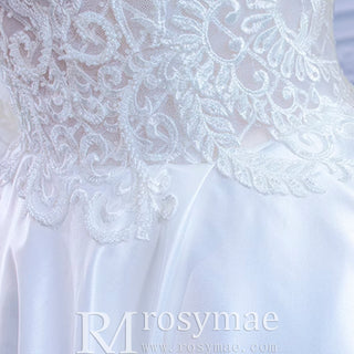 Long Sleeve Beaded Satin Wedding Dress with Front Slit