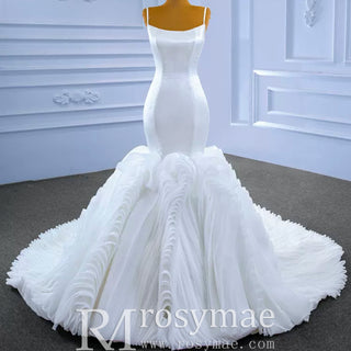 Luxury Ruffle Trumpet Wedding Dress with Spaghetti Straps