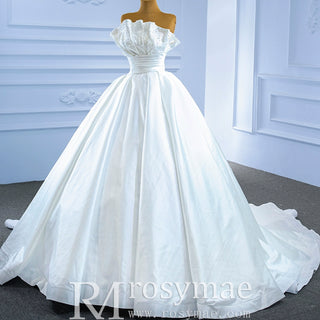 Strapless Satin Ball Gown Wedding Dress Modest Wedding Gown