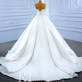 Strapless Satin Ball Gown Wedding Dress Modest Wedding Gown