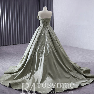 A-line Satin Wedding Dress Strapless Asymmetrical Formal Gown