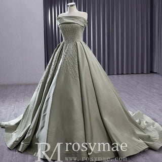 A-line Satin Wedding Dress Strapless Asymmetrical Formal Gown