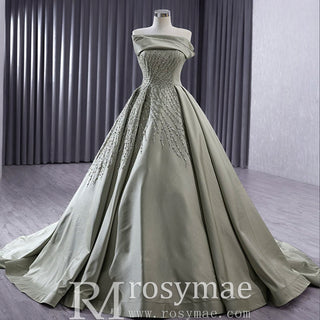 A-line Satin Wedding Dress Strapless Asymmetrical Formal Gown