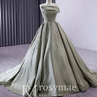 A-line Satin Wedding Dress Strapless Asymmetrical Formal Gown