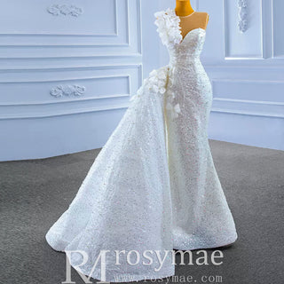 Shiny Beaded Mermaid Wedding Dress with Detachable Skirt