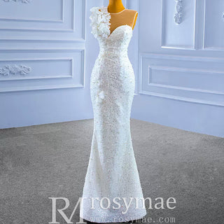 Shiny Beaded Mermaid Wedding Dress with Detachable Skirt