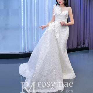 Shiny Beaded Mermaid Wedding Dress with Detachable Skirt