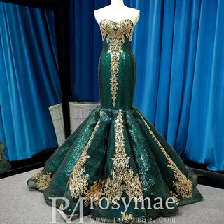 Strapless Emerald Green Mermaid Prom Dresses with Sleeves