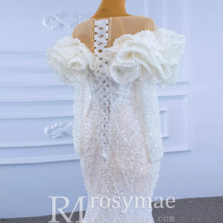 Vintage Mermaid Ruffle Neck Wedding Dress with Long Sleeves