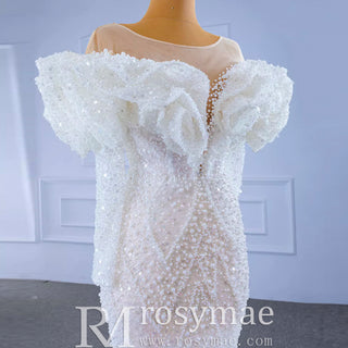 Vintage Mermaid Ruffle Neck Wedding Dress with Long Sleeves