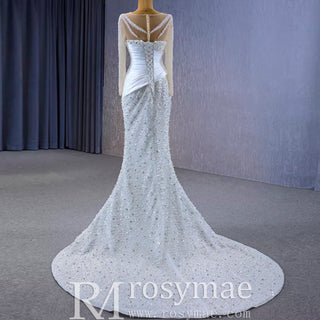 Elegant Sheer Long Sleeve Fit and Flare Wedding Dress