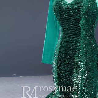 Sparkly Long Sleeve Trumpet Prom Dress Sequins Evening Gown