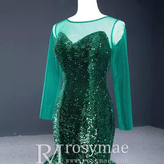 Sparkly Long Sleeve Trumpet Prom Dress Sequins Evening Gown