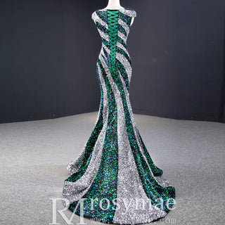 Mermaid Sequins Cap Sleeve Prom Dress Sparkly Evening Gown