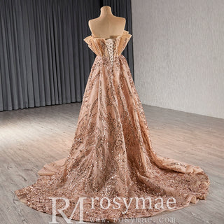 Gorgeous Sparkly Gold Sequins Formal Gown Prom Dress with Leg Slit