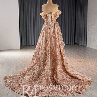 Gorgeous Sparkly Gold Sequins Formal Gown Prom Dress with Leg Slit