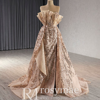 Gorgeous Sparkly Gold Sequins Formal Gown Prom Dress with Leg Slit