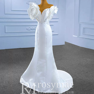 Chic Satin Wedding Dress Fit and Flare with Flowers