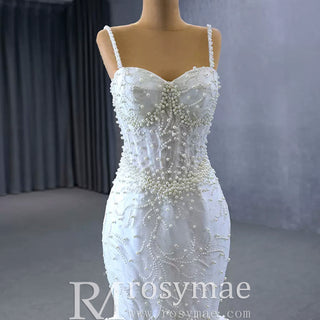 Gorgeous Trumpet Pearls Wedding Dress with Spaghetti Strap