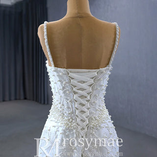 Gorgeous Trumpet Pearls Wedding Dress with Spaghetti Strap