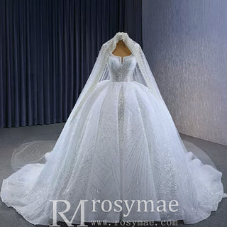 Gorgeous Beading Pearl Sequins Wedding Dress with Square Neck