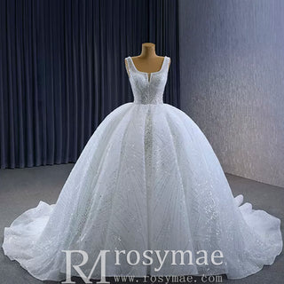 Gorgeous Beading Pearl Sequins Wedding Dress with Square Neck