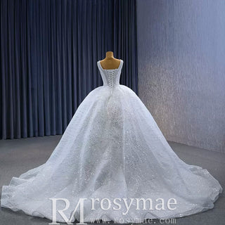 Gorgeous Beading Pearl Sequins Wedding Dress with Square Neck