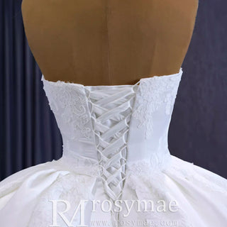 Strapless Straight Neck Satin Wedding Dress with Puffy Skirt