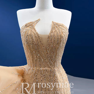 High-end Champagne Evening Dress Sequins Party Formal Gown