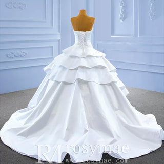 Vintage Tiered Ruffle Satin Wedding Dress Ball Gown with Sweetheart